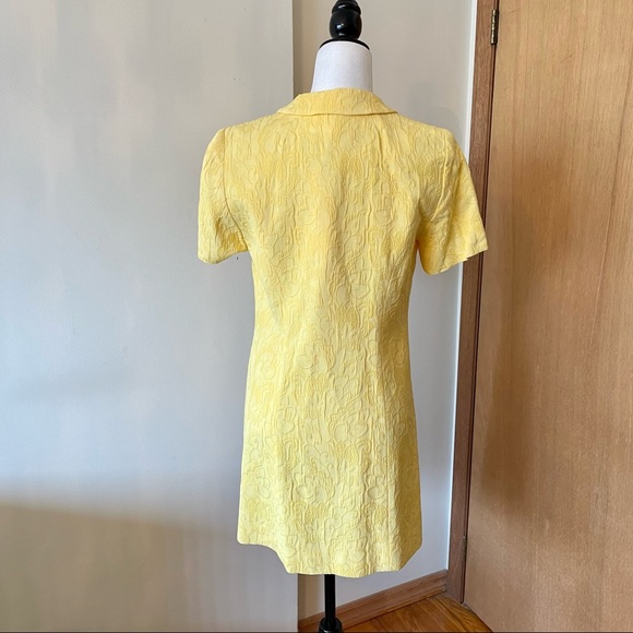 Louben 60s mod vintage style brocade damask yellow Peter Pan collar jacket dress - Picture 9 of 12